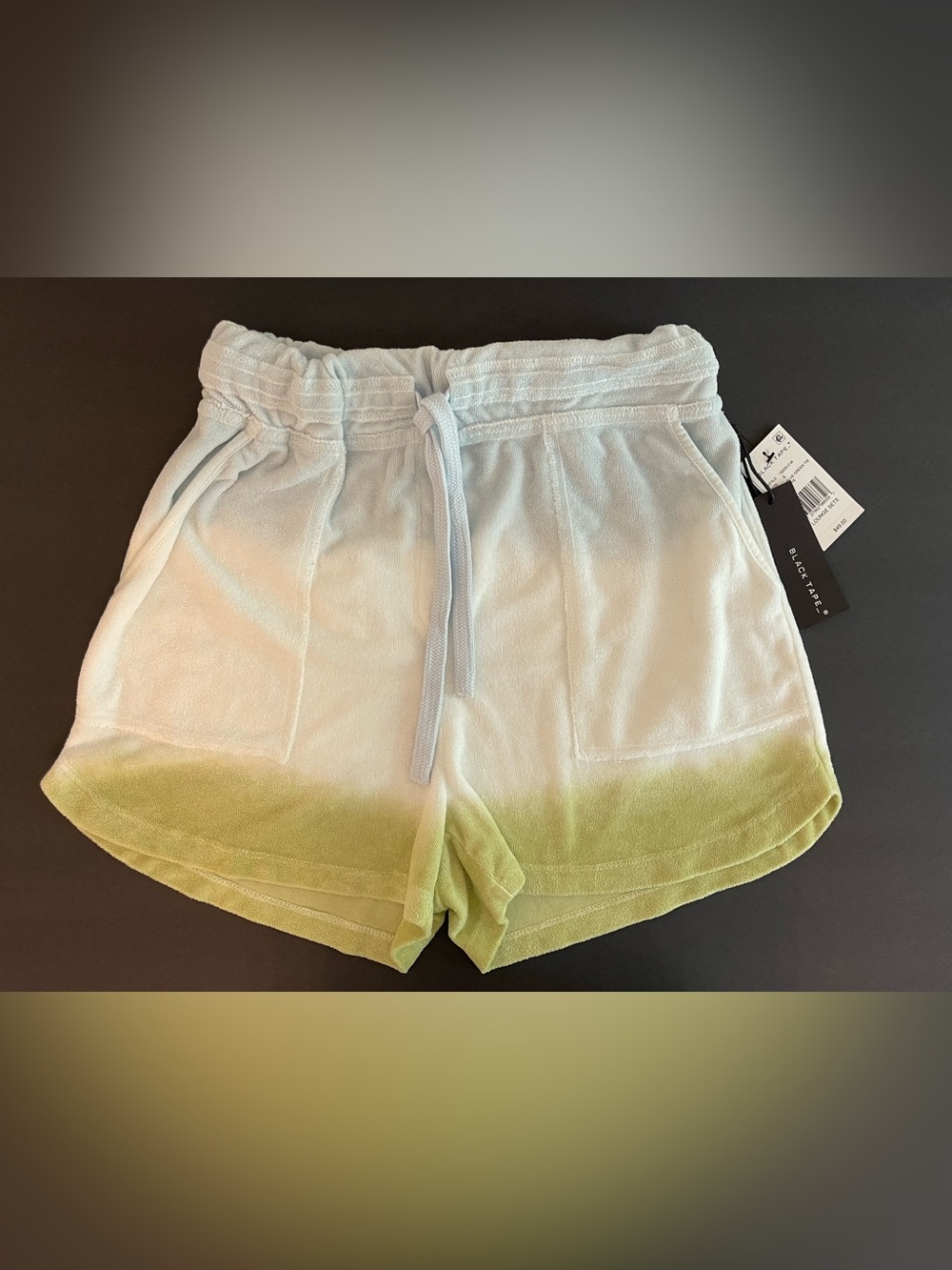 Black Tape Ombre Terry Towel Shorts in Light Blue and Green